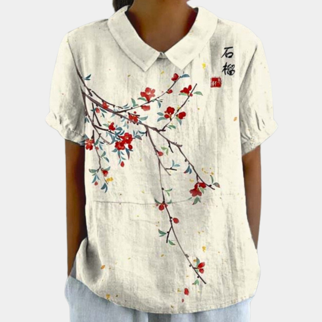 Lena | Women’s Short Sleeve Blouse with Pastoral Floral Print