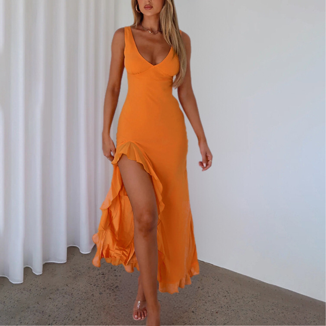 Charlotte | Women’s Sleeveless V-Neck Maxi Dress with Asymmetrical Slit