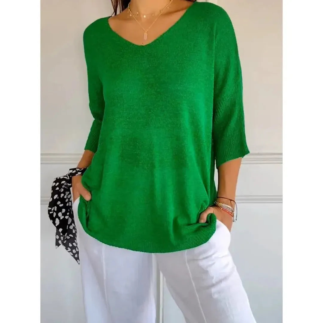 Emily | Women’s V-Neck Knit Top with Three-Quarter Sleeves