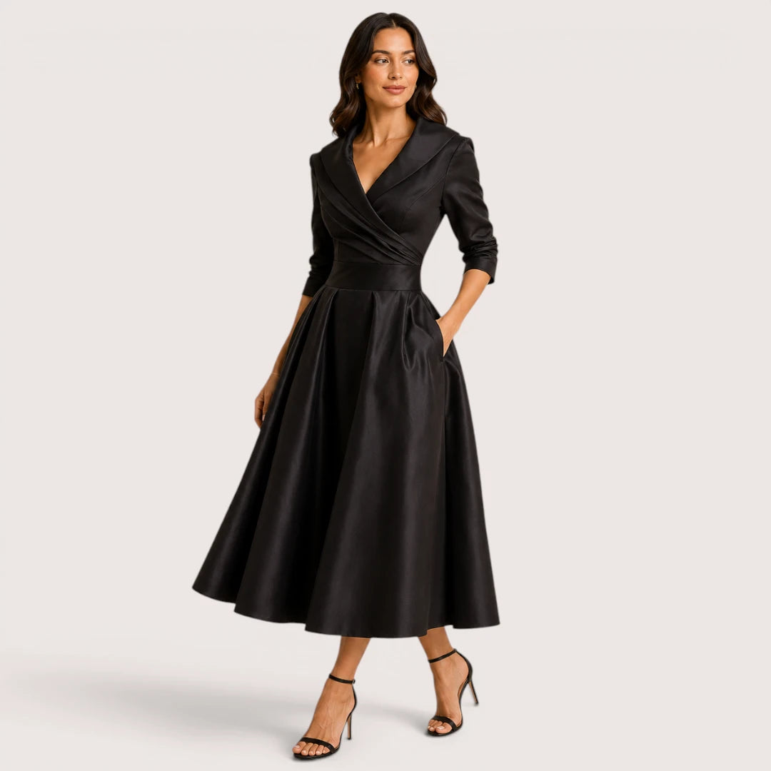 Victoria | Women’s Wrap Collar Evening Midi Dress