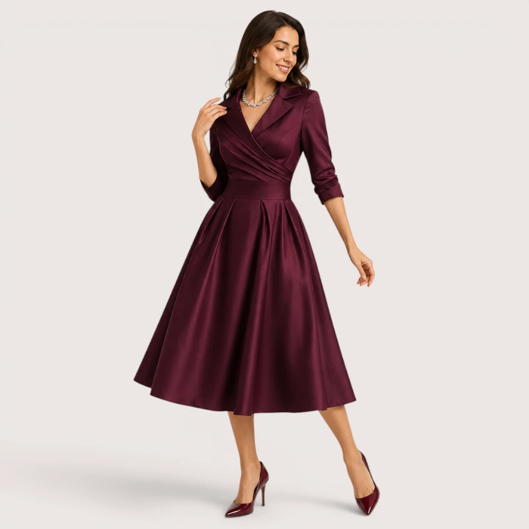 Victoria | Women’s Wrap Collar Evening Midi Dress