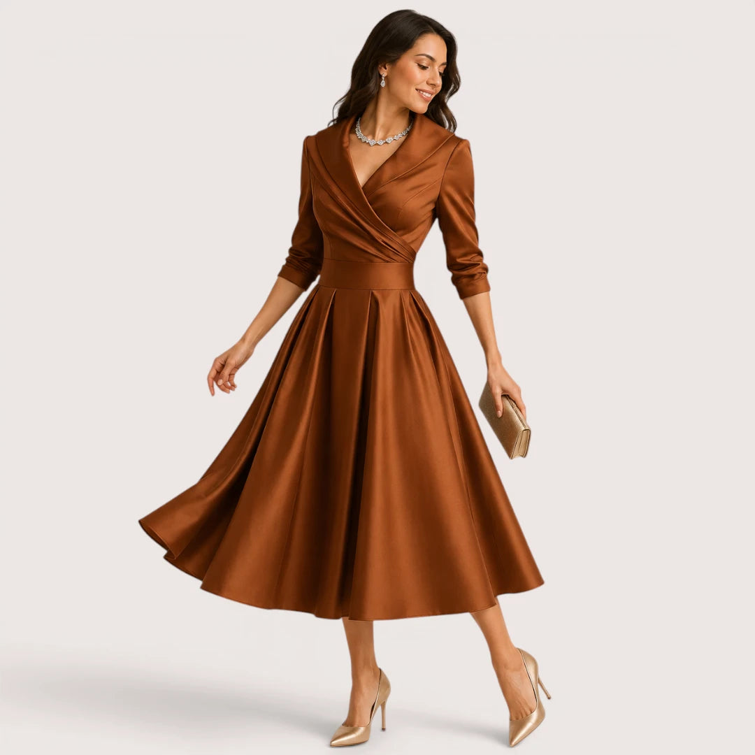 Victoria | Women’s Wrap Collar Evening Midi Dress