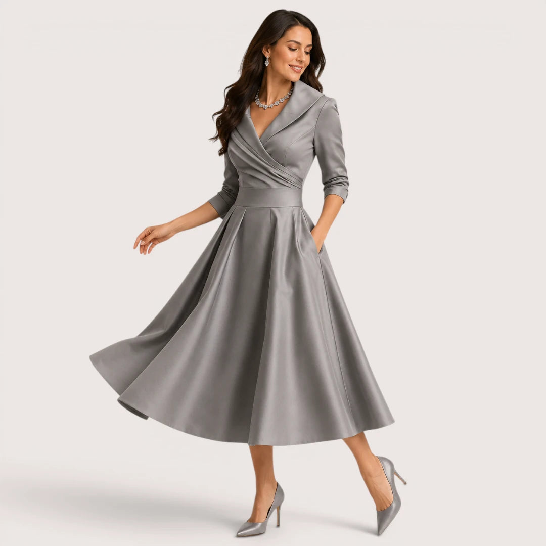 Victoria | Women’s Wrap Collar Evening Midi Dress
