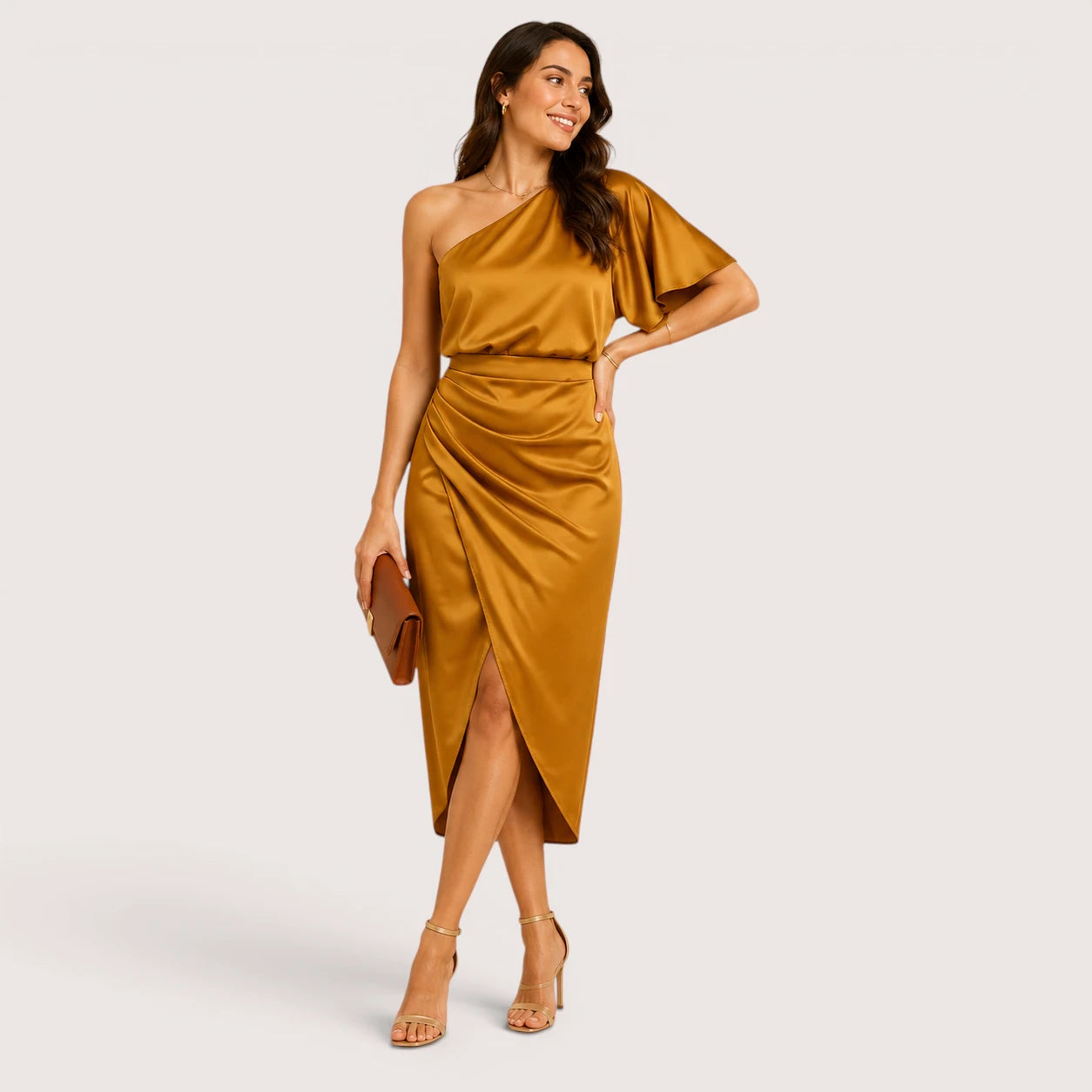 Naomi | Women’s One-Shoulder Midi Cocktail Dress with Side Slit