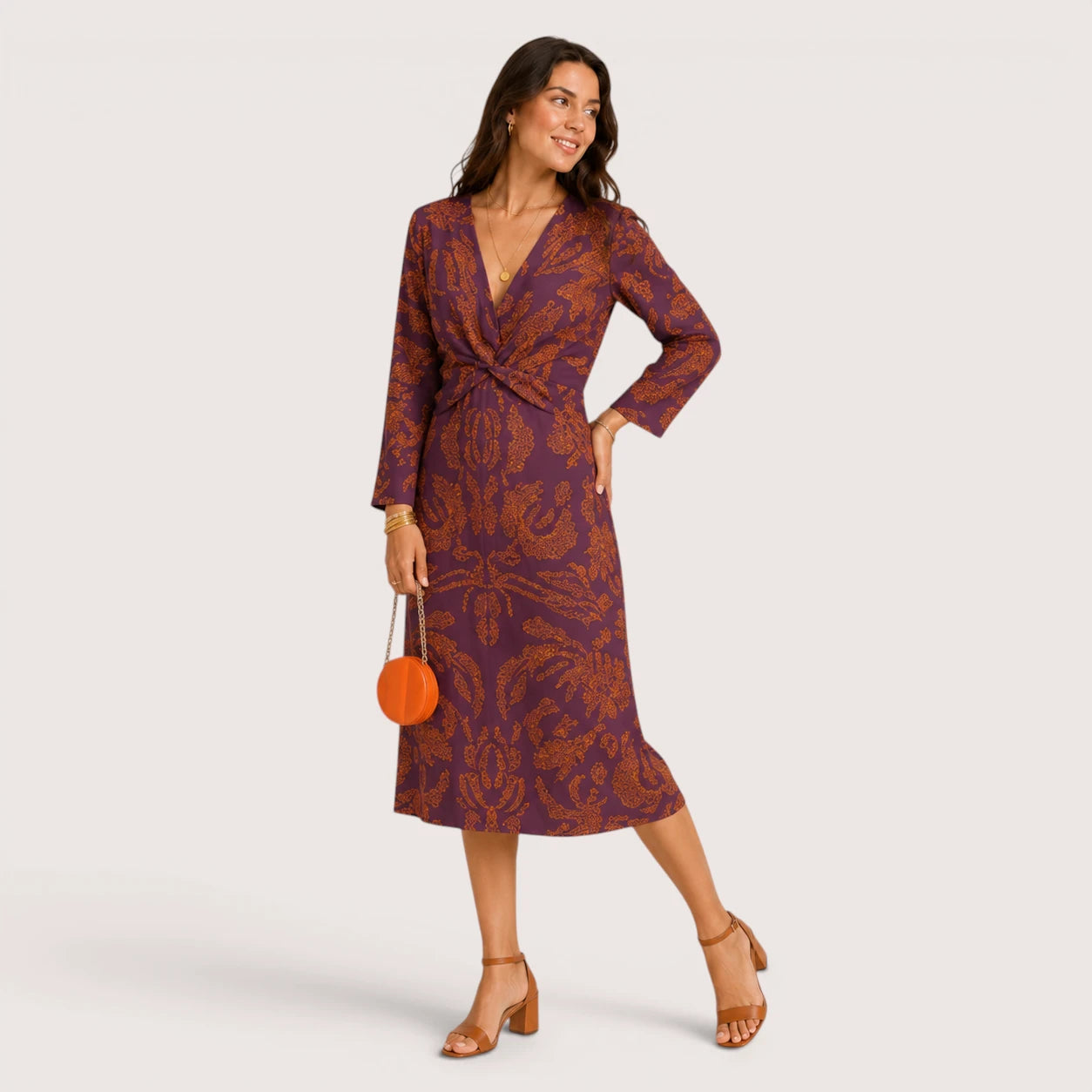Morgan | Women’s V-Neck Midi Dress with Printed Pattern