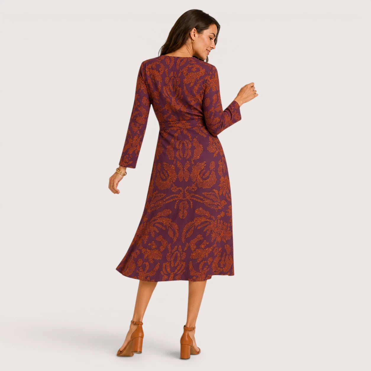 Morgan | Women’s V-Neck Midi Dress with Printed Pattern
