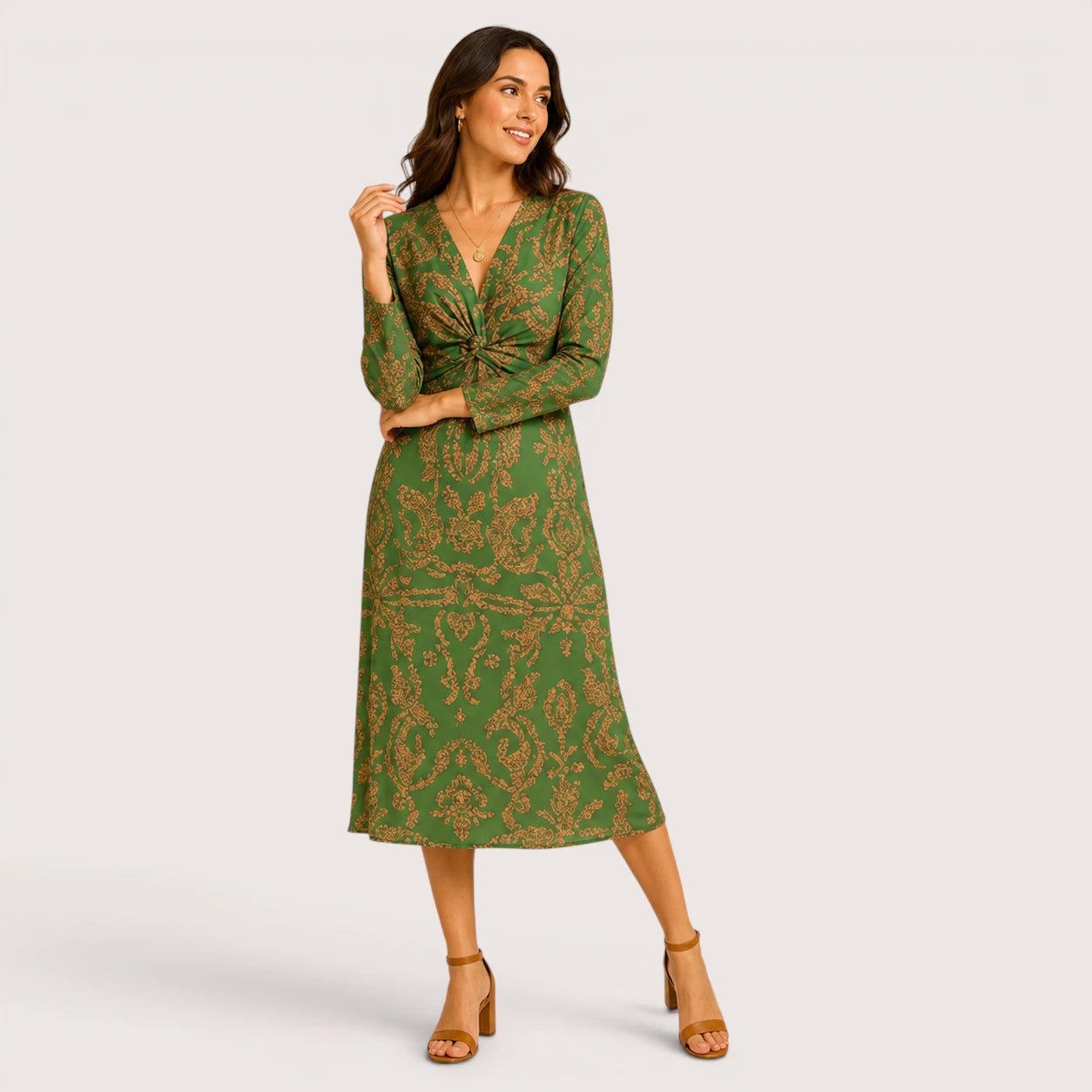 Morgan | Women’s V-Neck Midi Dress with Printed Pattern