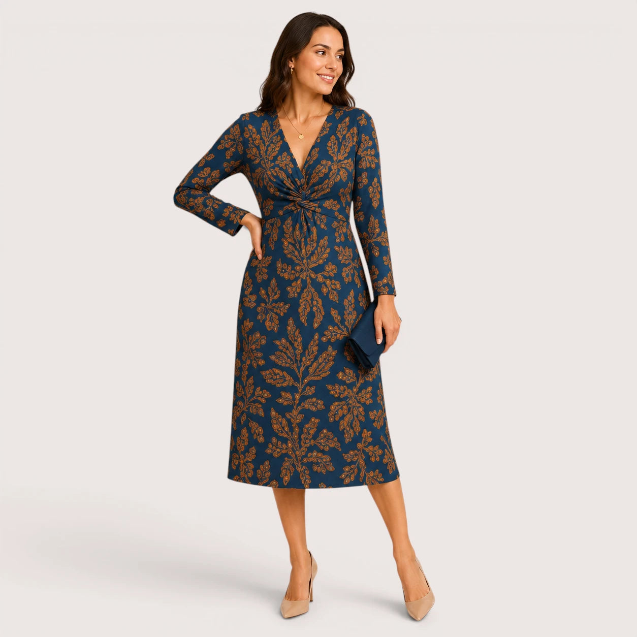Morgan | Women’s V-Neck Midi Dress with Printed Pattern