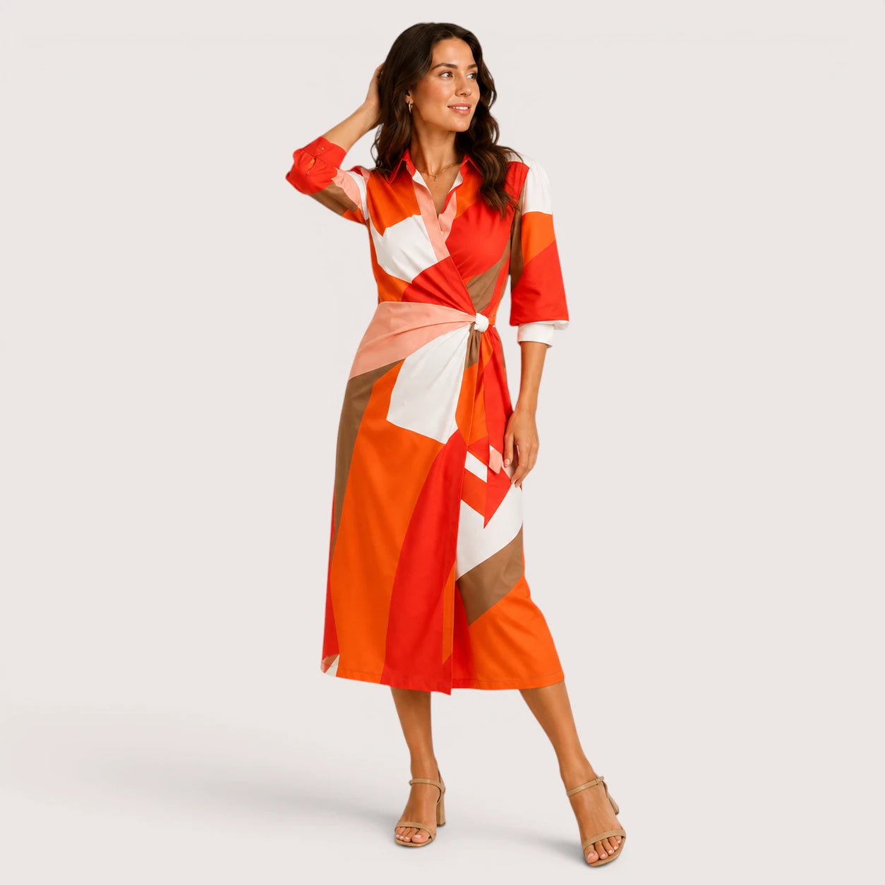 Hailey | Women’s Geometric Print Dress with Waist Tie
