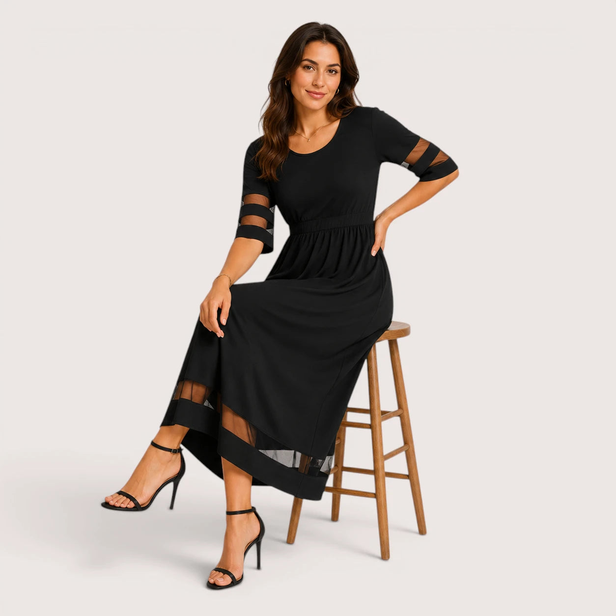 Samantha | Women’s Short Sleeve Maxi Dress with Sheer Panel