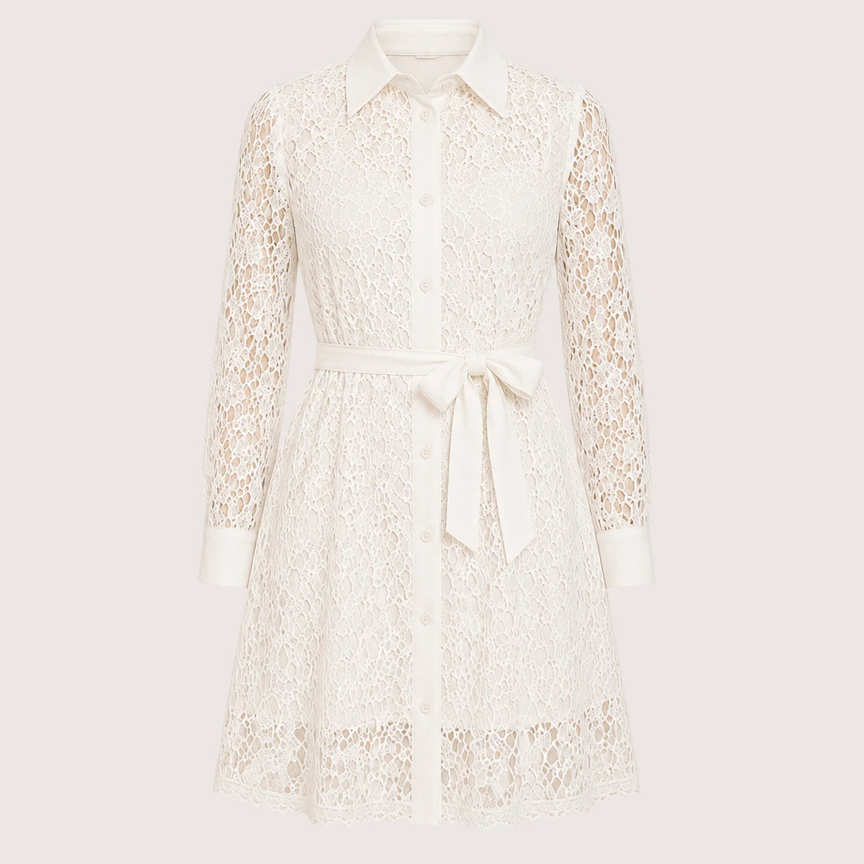 Charlotte | Women’s Long Sleeve Lace Shirt Dress with Waist Tie
