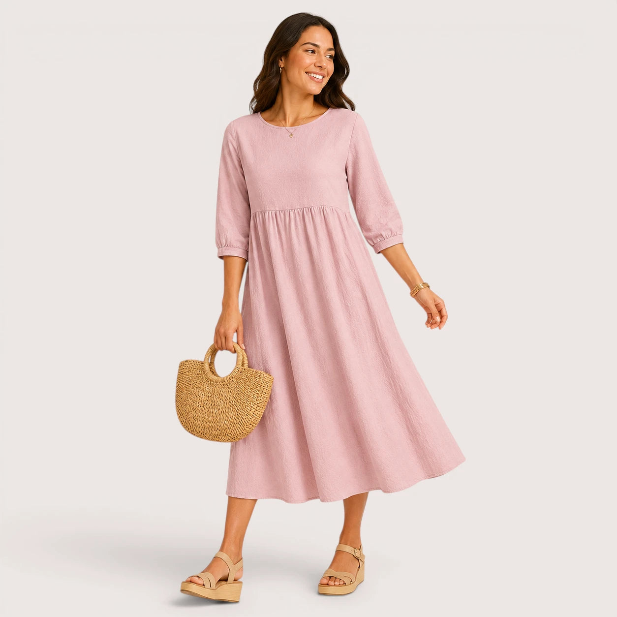 Danielle | Women’s Midi Dress with 3/4 Sleeves and Side Pockets