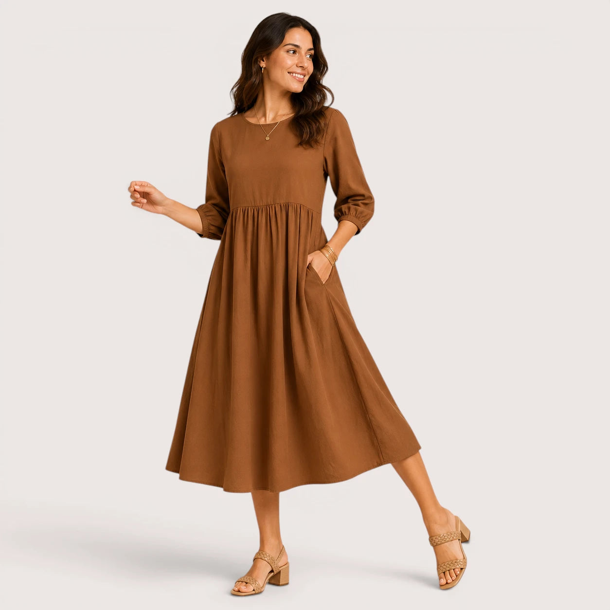 Danielle | Women’s Midi Dress with 3/4 Sleeves and Side Pockets