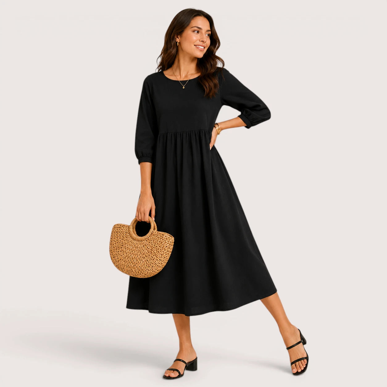 Danielle | Women’s Midi Dress with 3/4 Sleeves and Side Pockets
