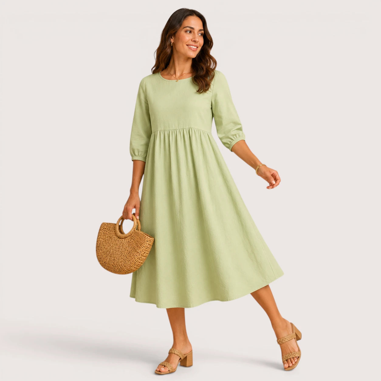 Danielle | Women’s Midi Dress with 3/4 Sleeves and Side Pockets