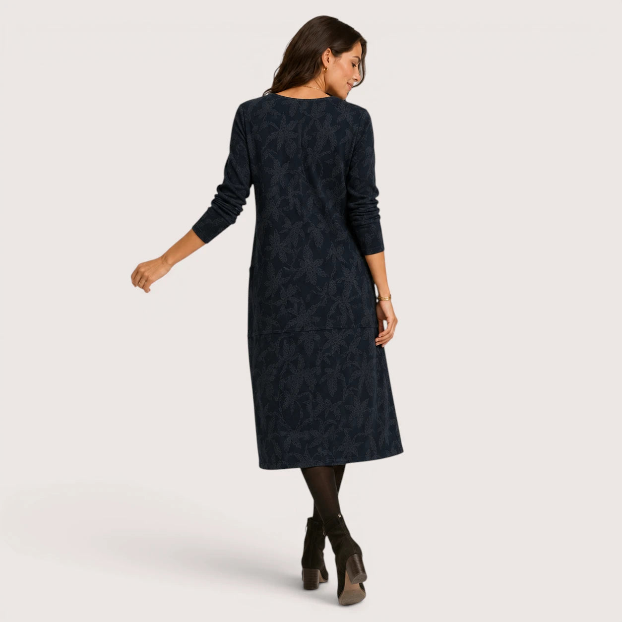 Megan | Women’s Long Sleeve Midi Dress with Front Pockets