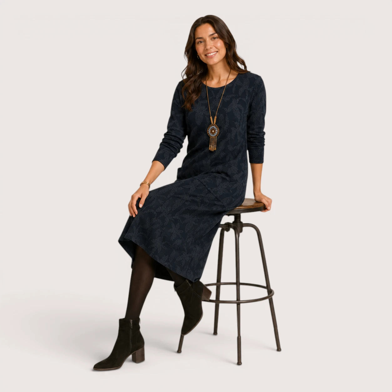 Megan | Women’s Long Sleeve Midi Dress with Front Pockets