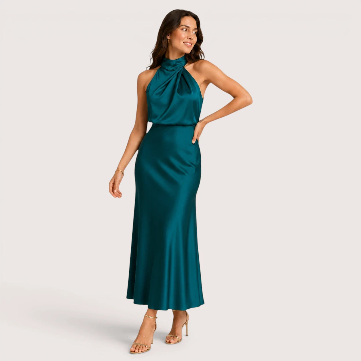 Camila | Women’s Halter Neck Draped Midi Dress