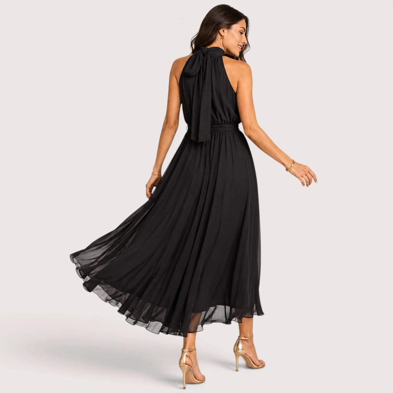 Jasmine | Women’s Halter Neck Midi Dress with Flared Hem