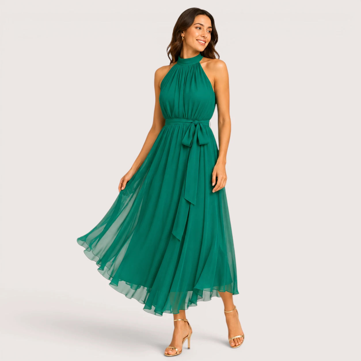 Jasmine | Women’s Halter Neck Midi Dress with Flared Hem