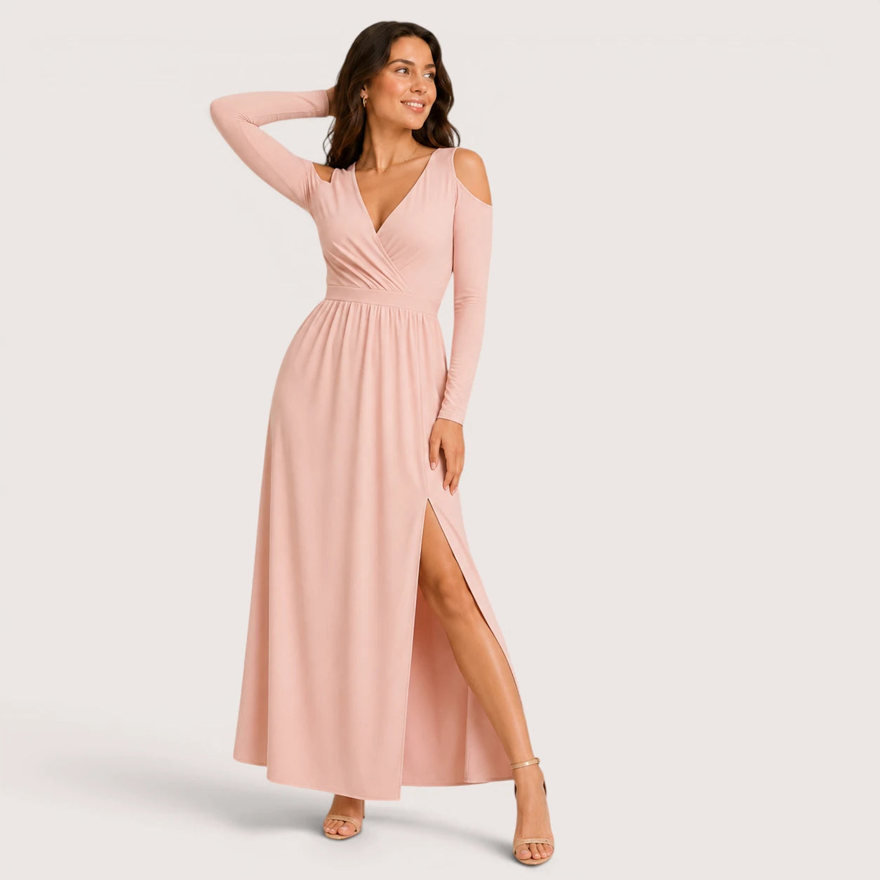 Audrey | Women’s V-Neck Cold Shoulder Maxi Dress with Side Slit