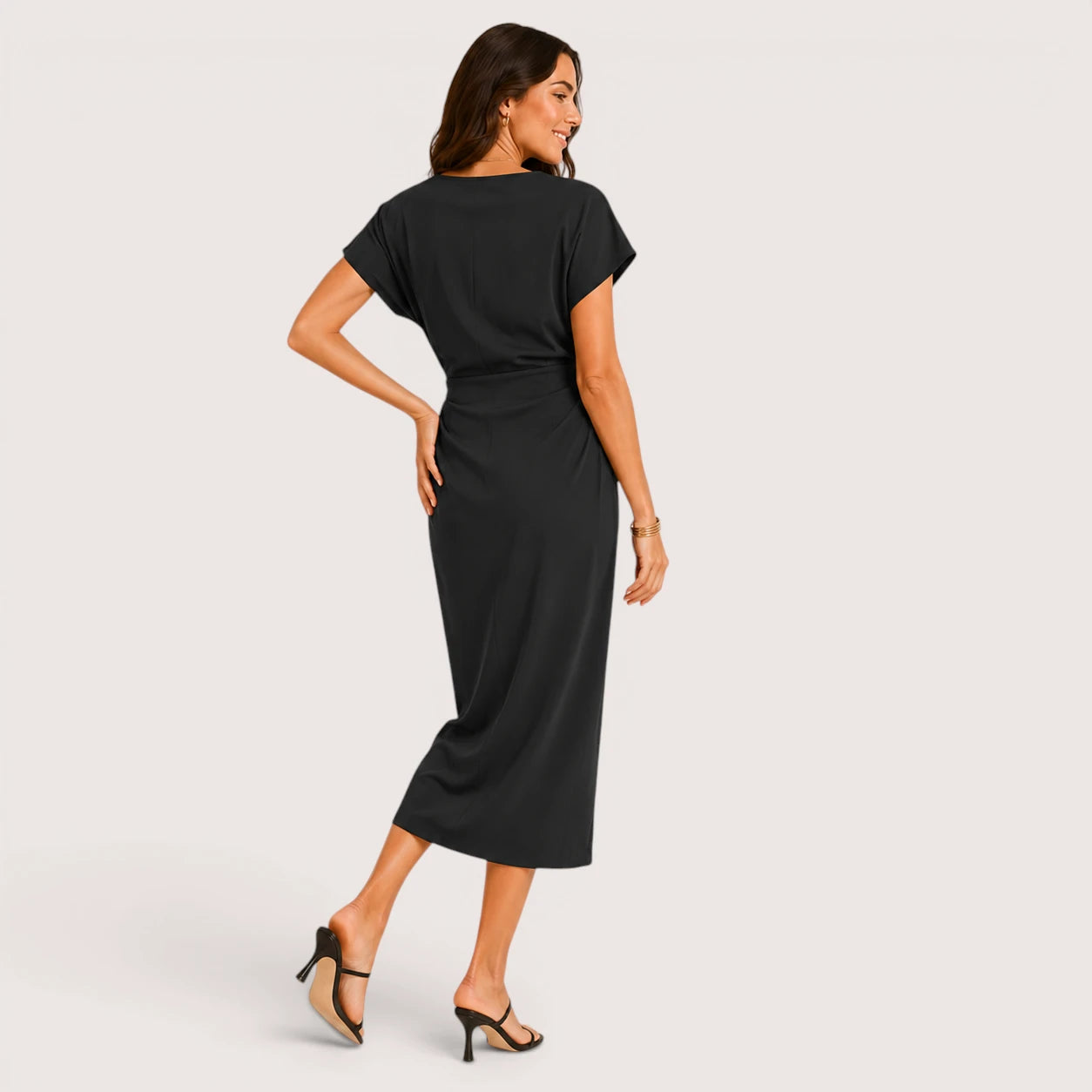 Scarlett | Women’s Wrap Front Midi Dress with Short Sleeves
