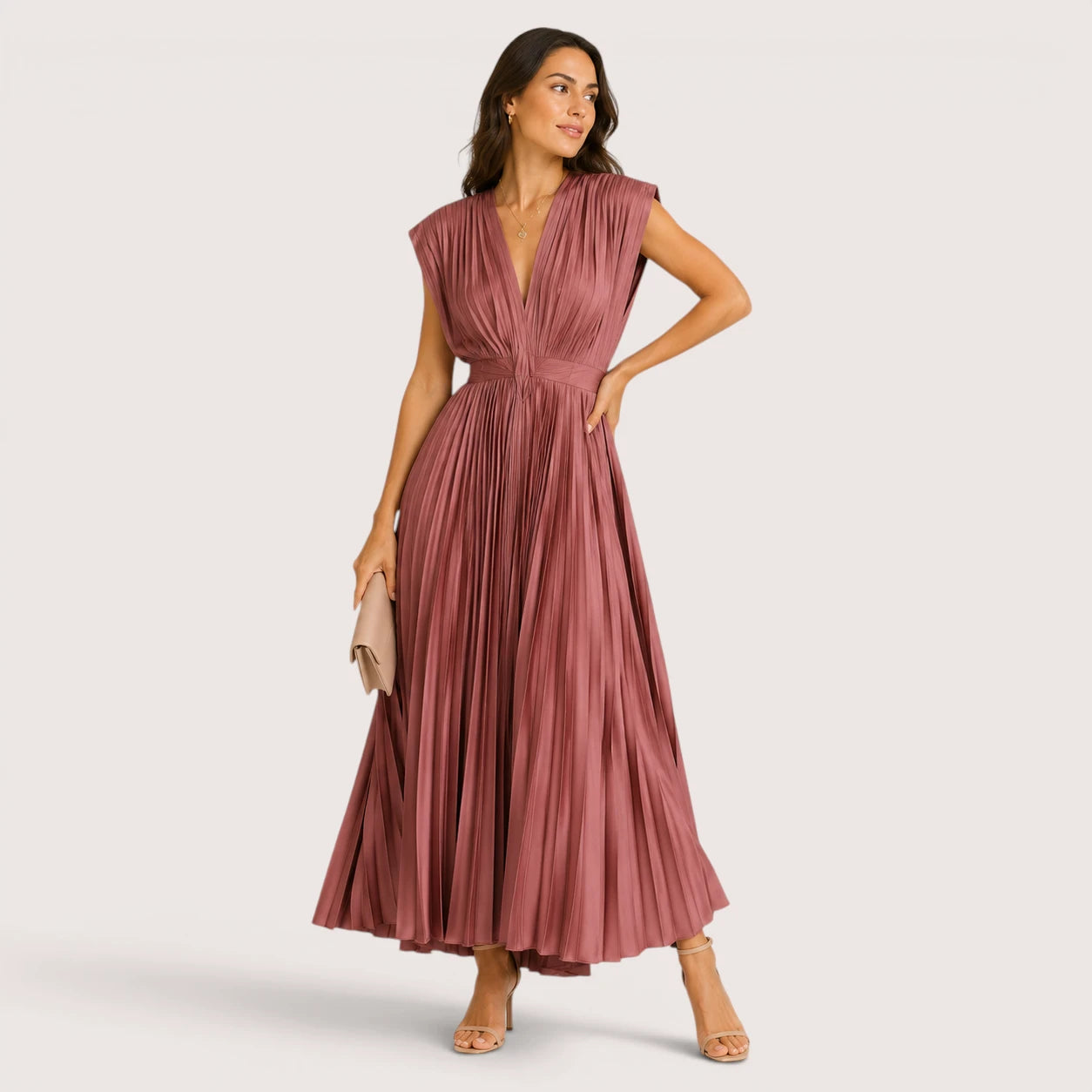 Vivienne | Women’s Sleeveless V-Neck Pleated Dress
