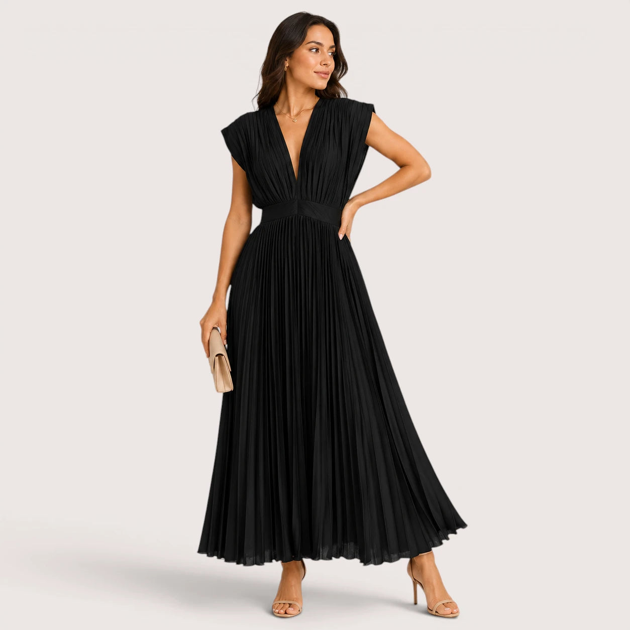 Vivienne | Women’s Sleeveless V-Neck Pleated Dress