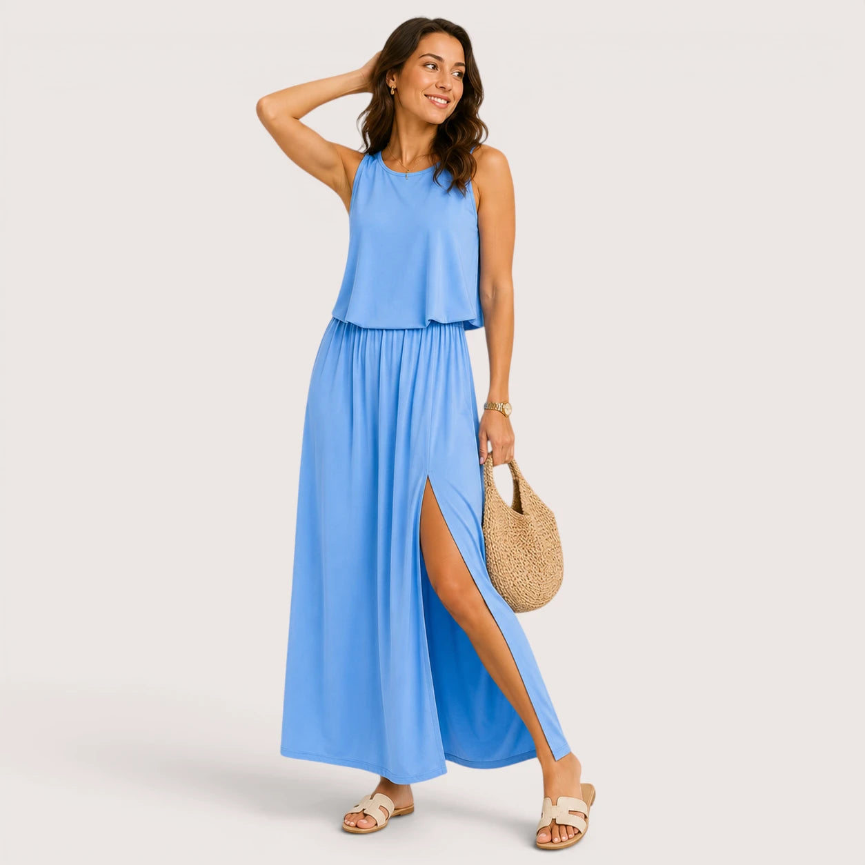 Aurora | Women’s Sleeveless Maxi Dress with Round Neck