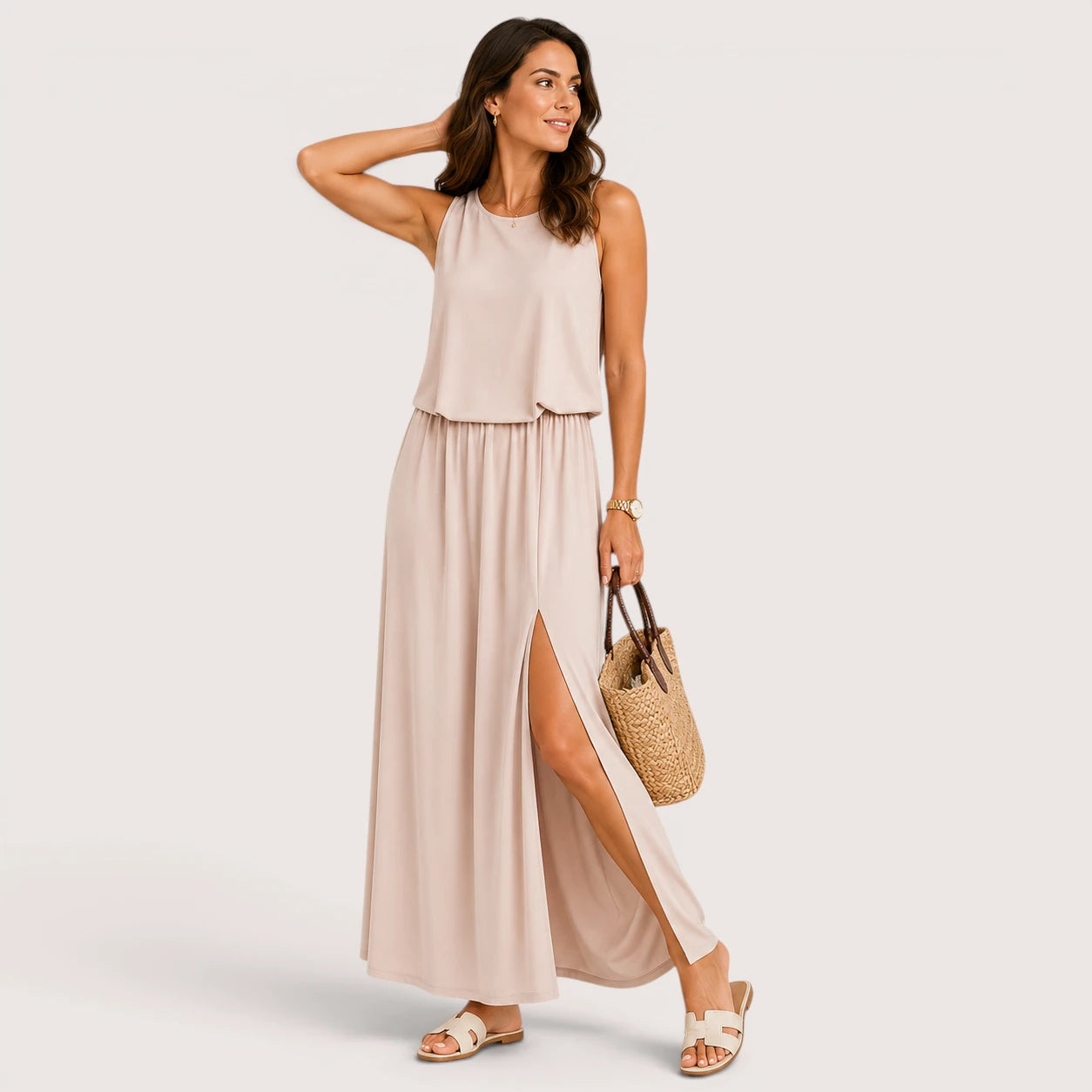 Aurora | Women’s Sleeveless Maxi Dress with Round Neck