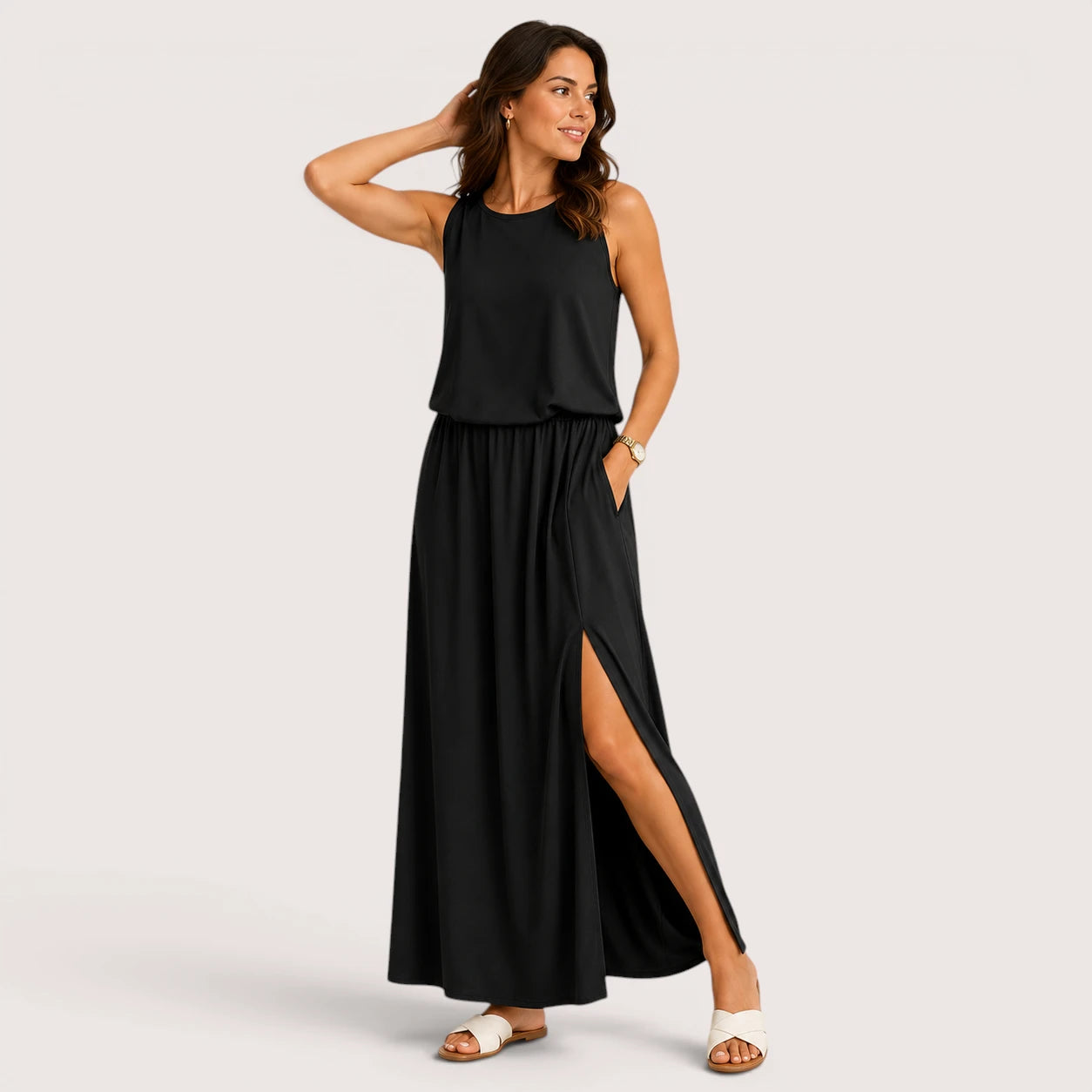 Aurora | Women’s Sleeveless Maxi Dress with Round Neck