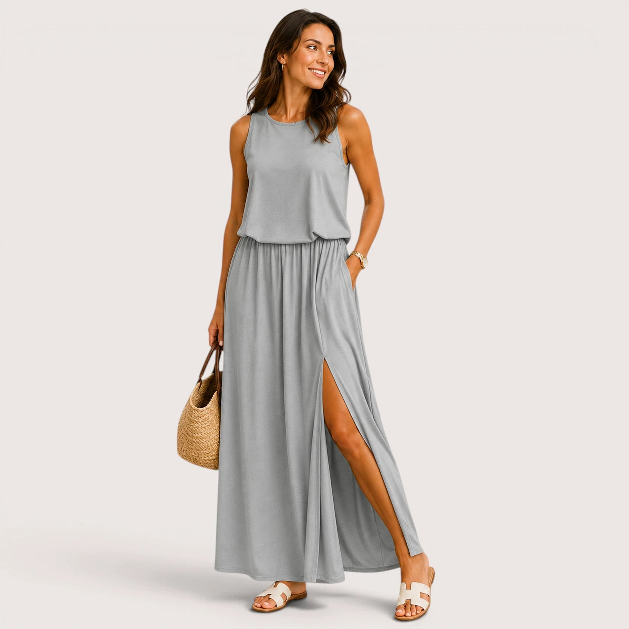 Aurora | Women’s Sleeveless Maxi Dress with Round Neck