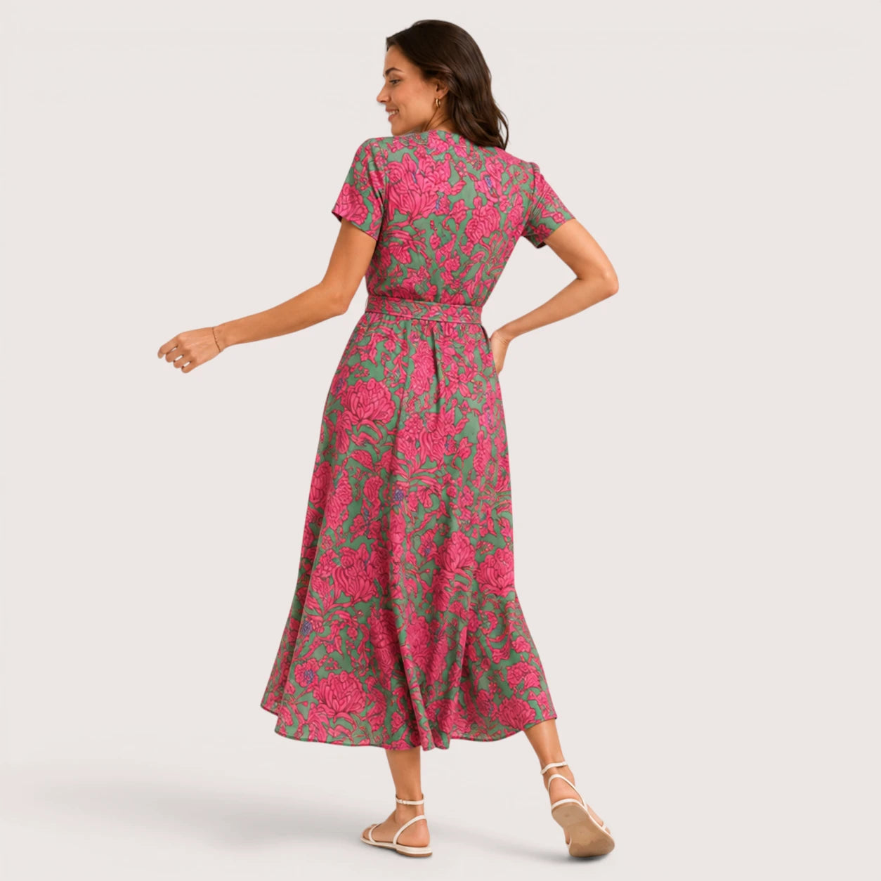 Paula | Women’s Floral Midi Wrap Dress with V-Neck