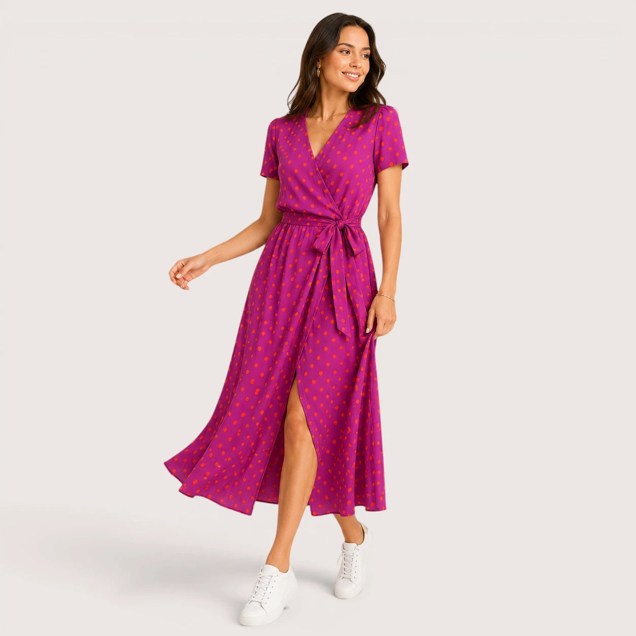 Paula | Women’s Floral Midi Wrap Dress with V-Neck