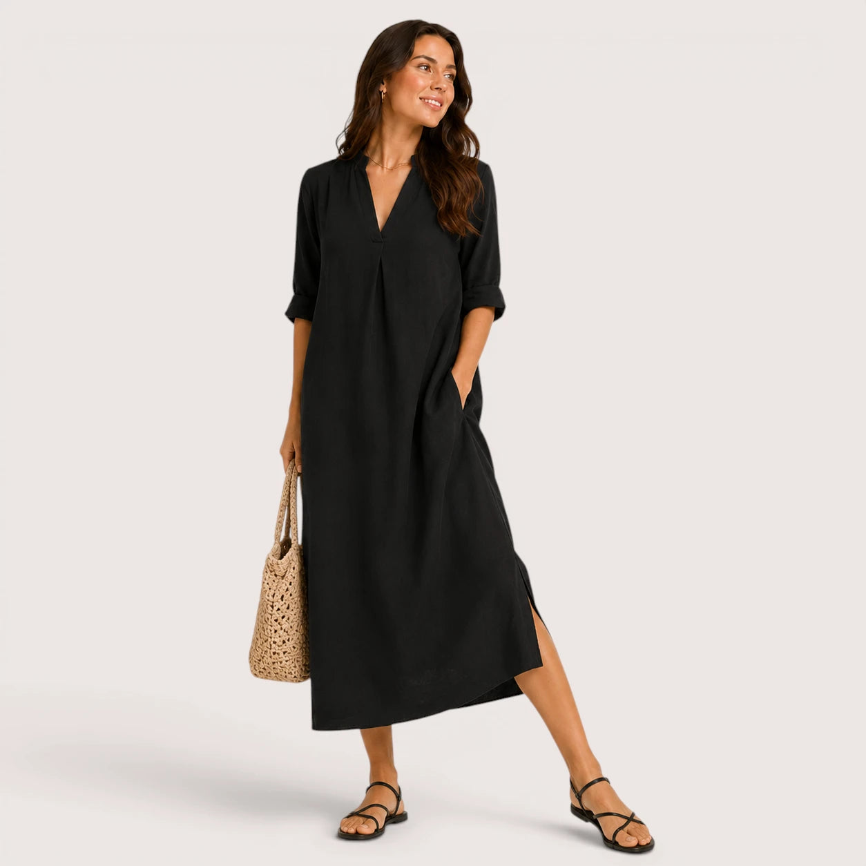Abigail | Women’s Midi Dress with V-Neck and Half Sleeves