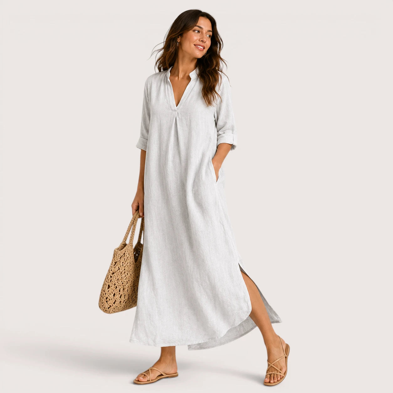 Abigail | Women’s Midi Dress with V-Neck and Half Sleeves