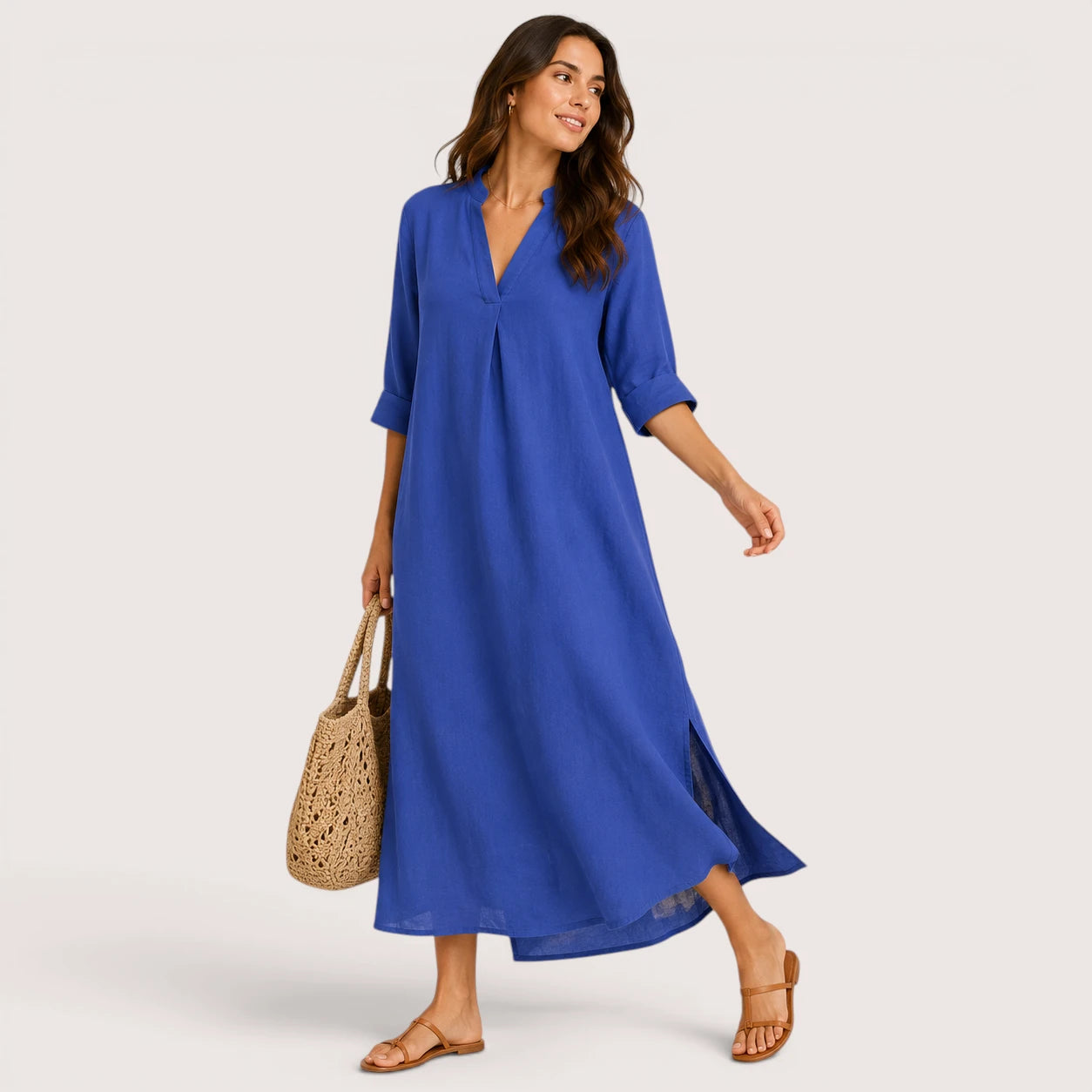 Abigail | Women’s Midi Dress with V-Neck and Half Sleeves
