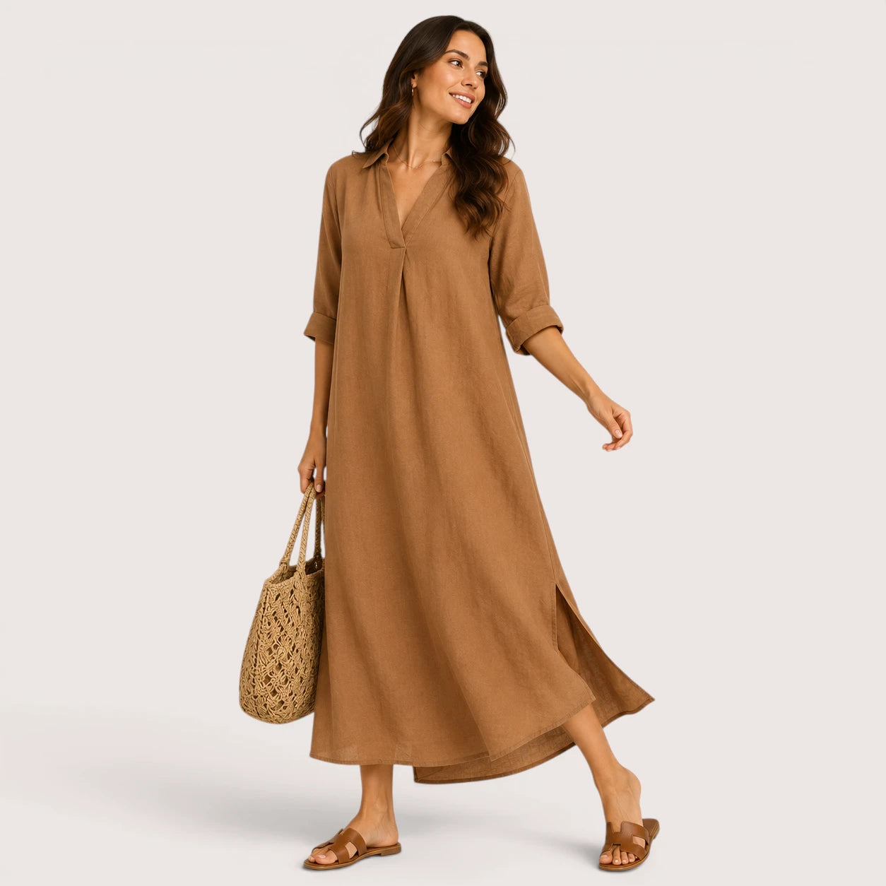 Abigail | Women’s Midi Dress with V-Neck and Half Sleeves