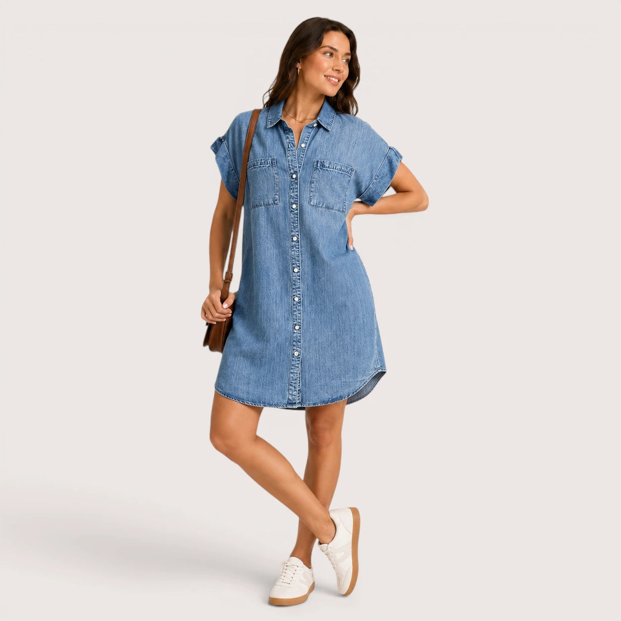 Alicia | Women’s Mini Shirt Dress with Button-Front Closure