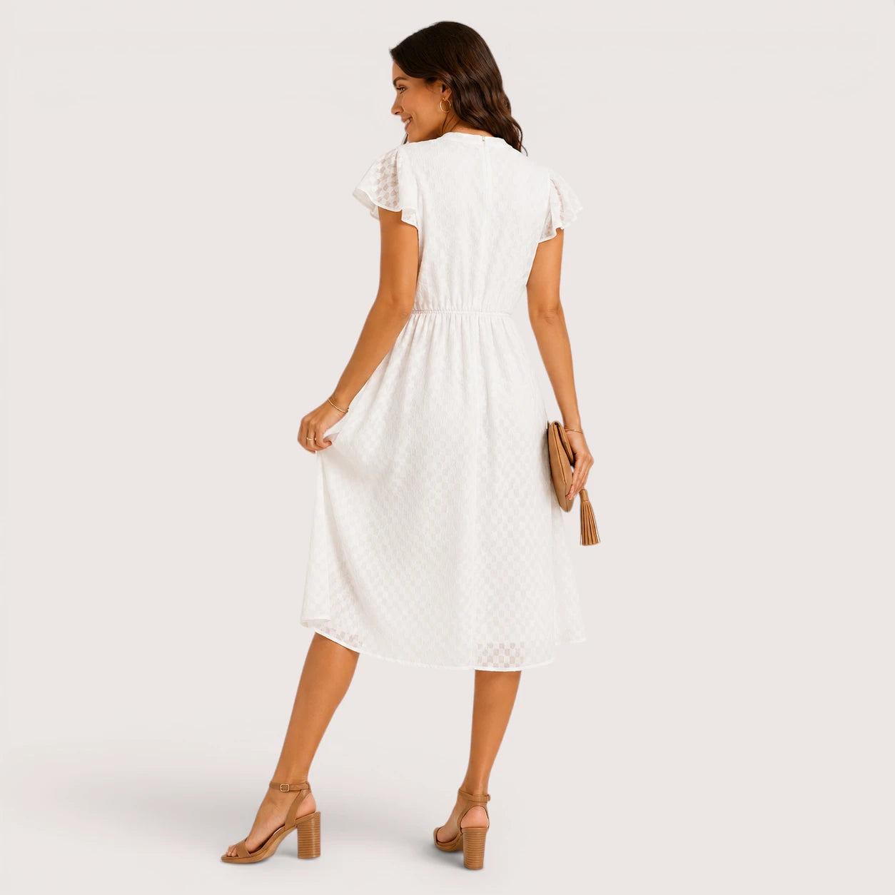 Eleanor | Women’s Midi Dress with Short Ruffle Sleeves