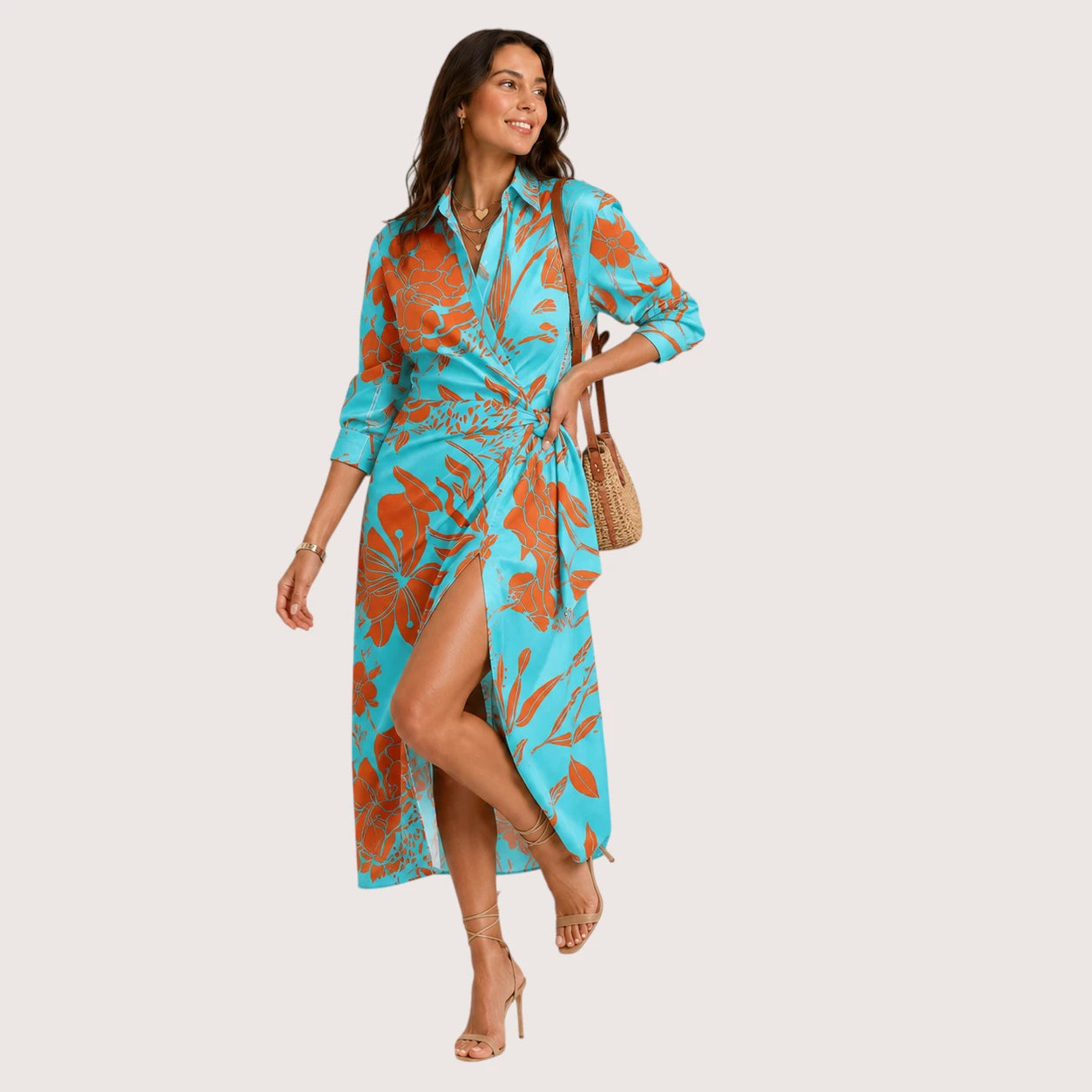 Charlotte | Women’s Midi Wrap Dress with Three-Quarter Sleeves