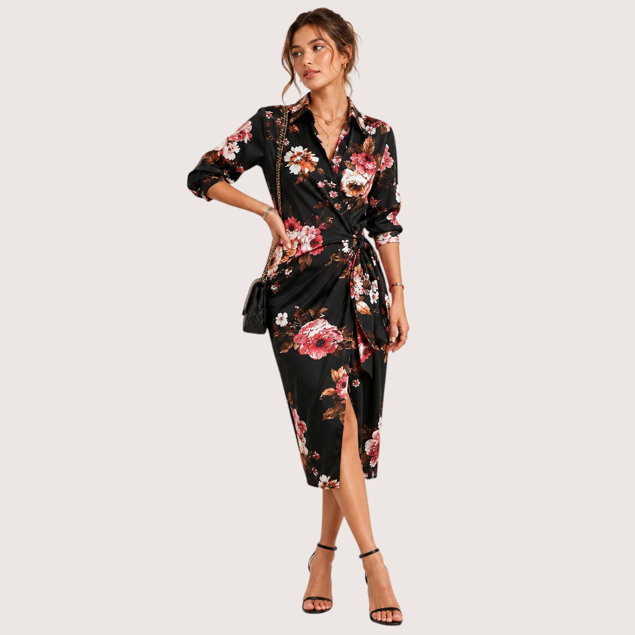 Charlotte | Women’s Midi Wrap Dress with Three-Quarter Sleeves