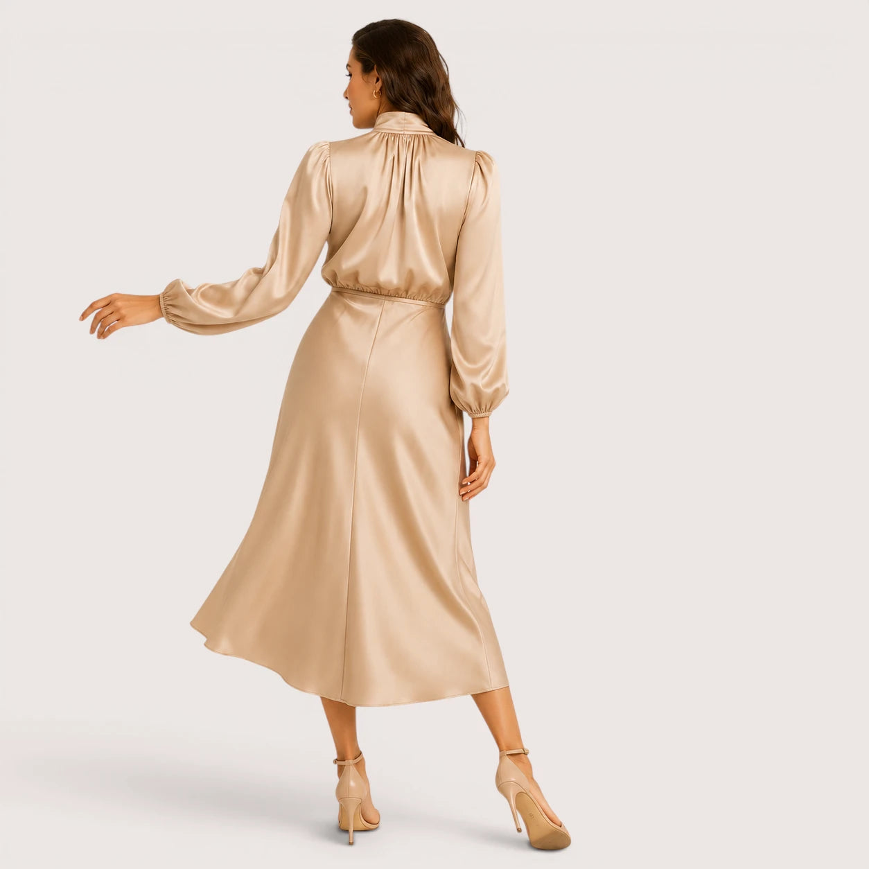 Theresa | Women’s High Waist Midi Dress with Long Sleeves