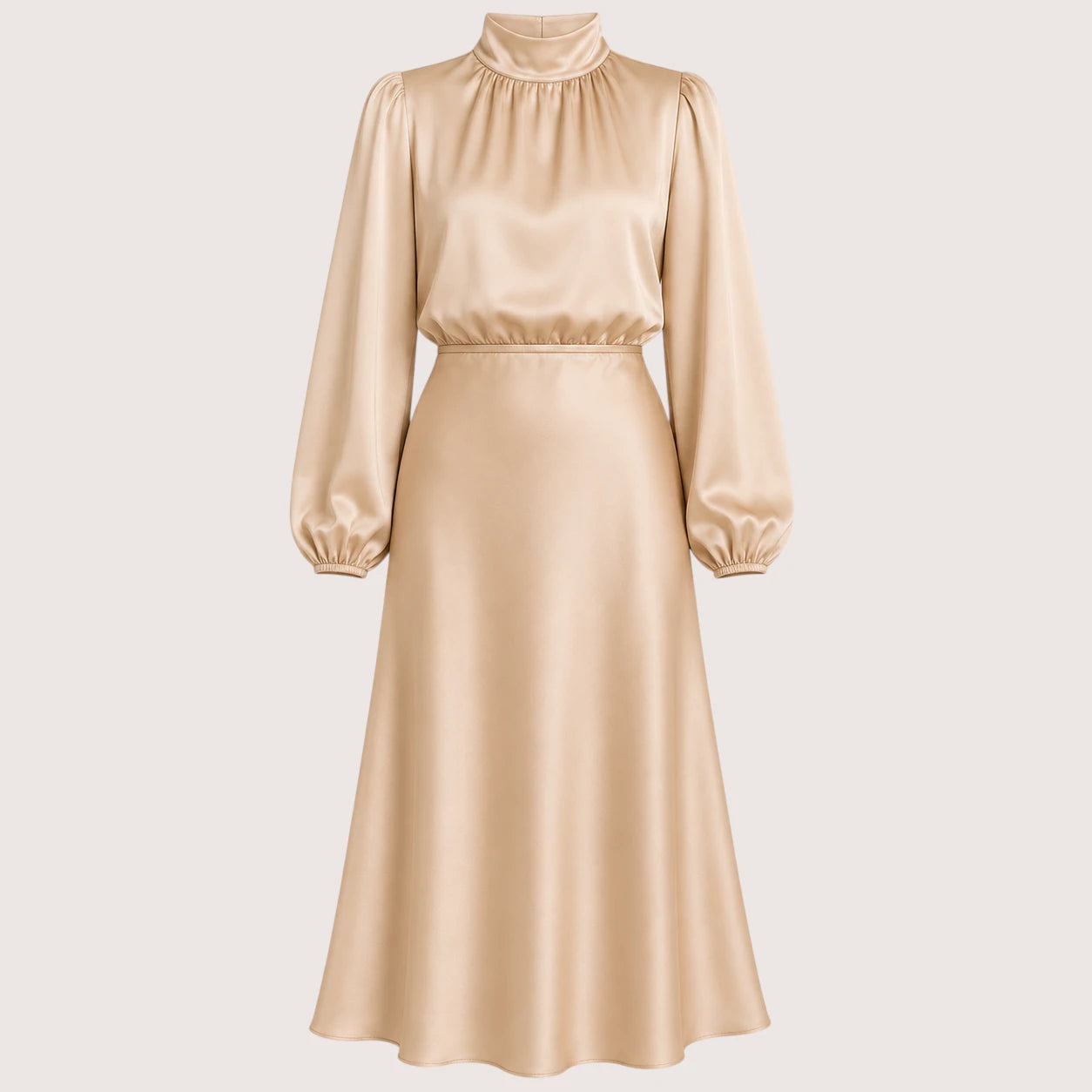 Theresa | Women’s High Waist Midi Dress with Long Sleeves