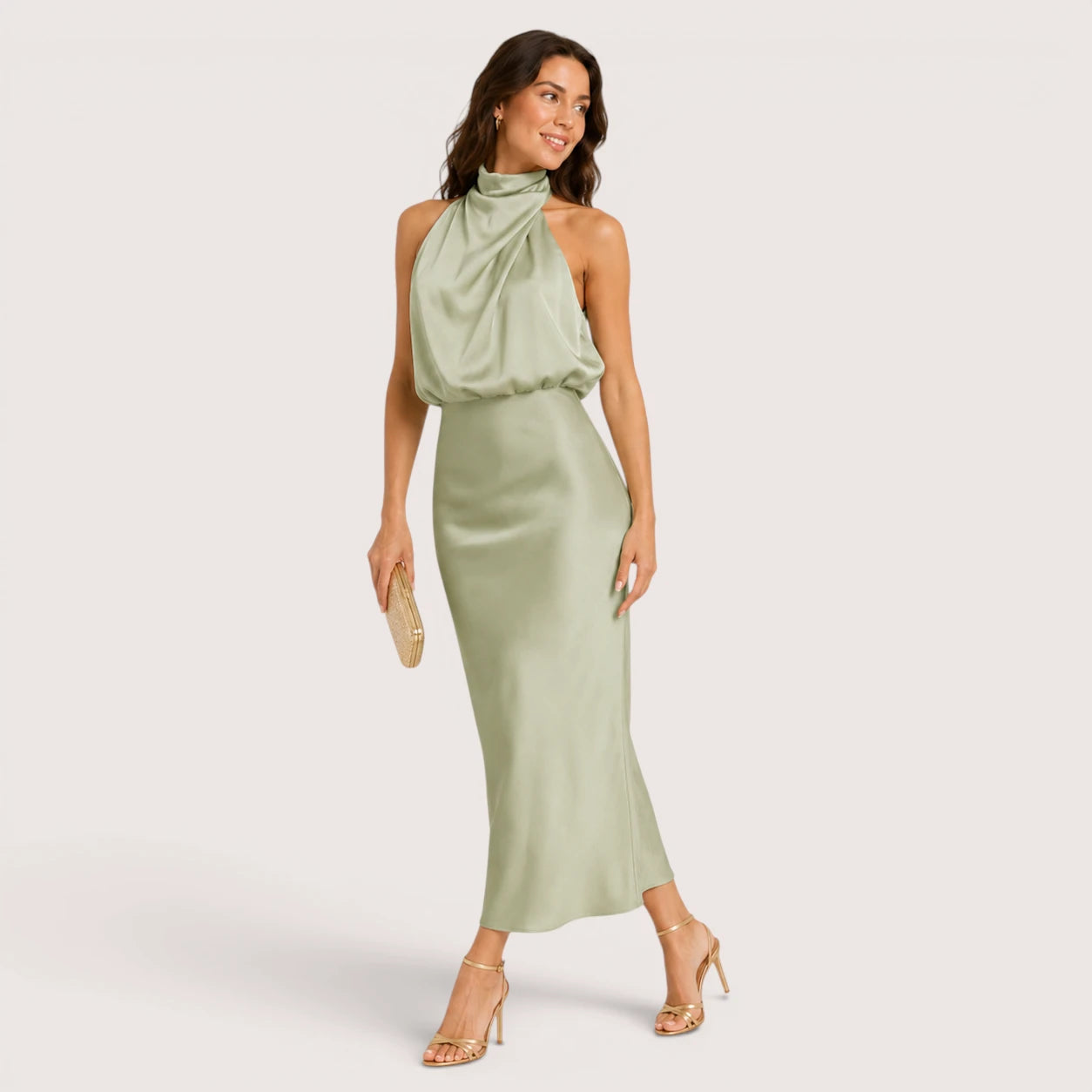 Alessia | Women’s Satin Evening Dress with Halter Neck