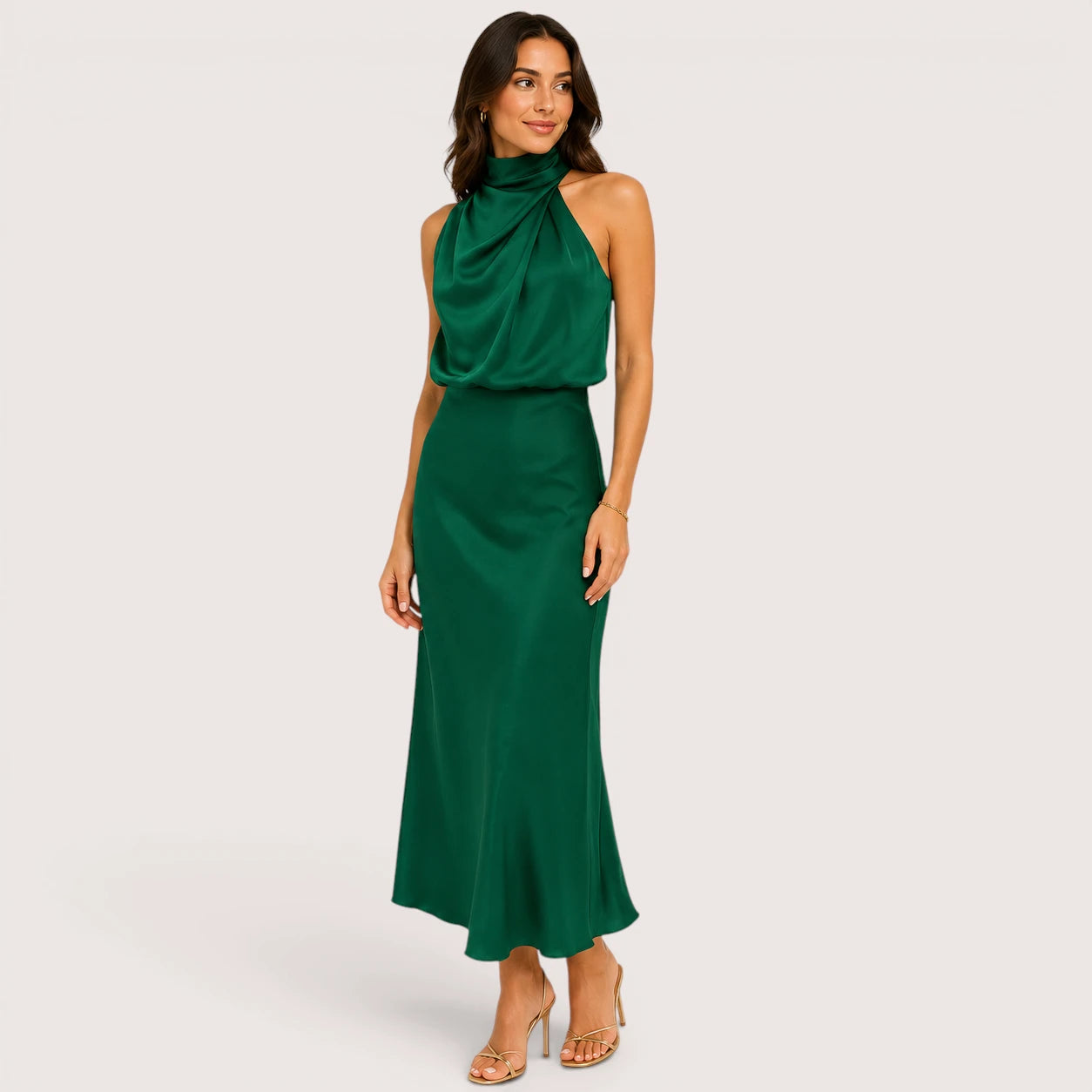 Alessia | Women’s Satin Evening Dress with Halter Neck