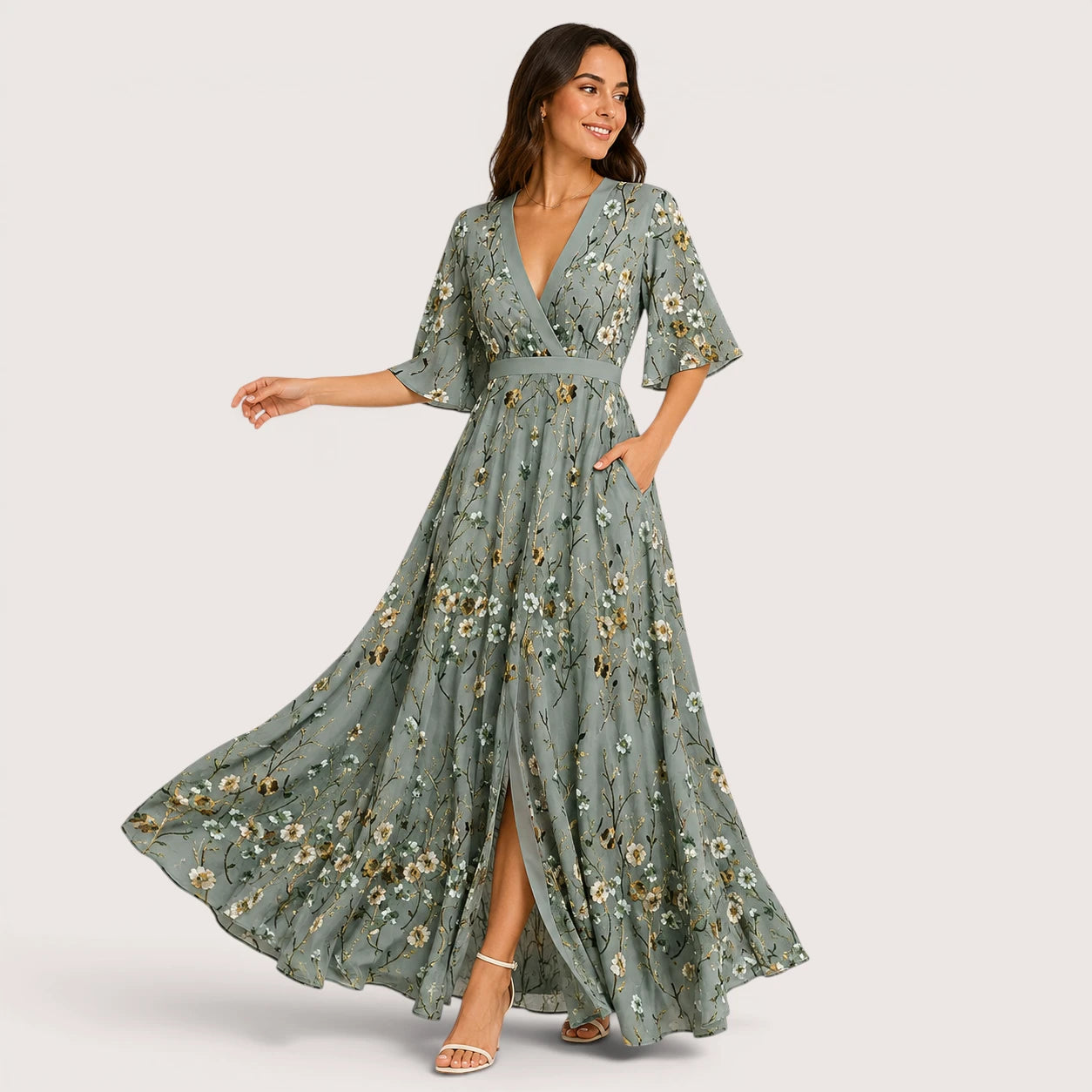 Riley | Women’s V-Neck Maxi Dress with Floral Print