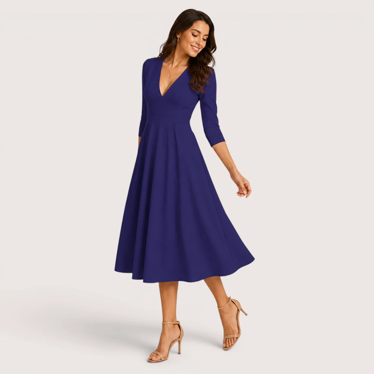Marina | Women’s Flowing Midi Dress with V-Neck