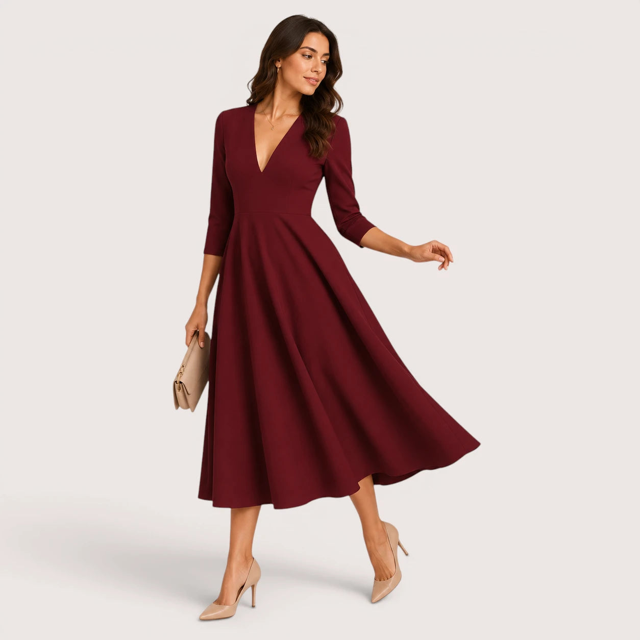Marina | Women’s Flowing Midi Dress with V-Neck