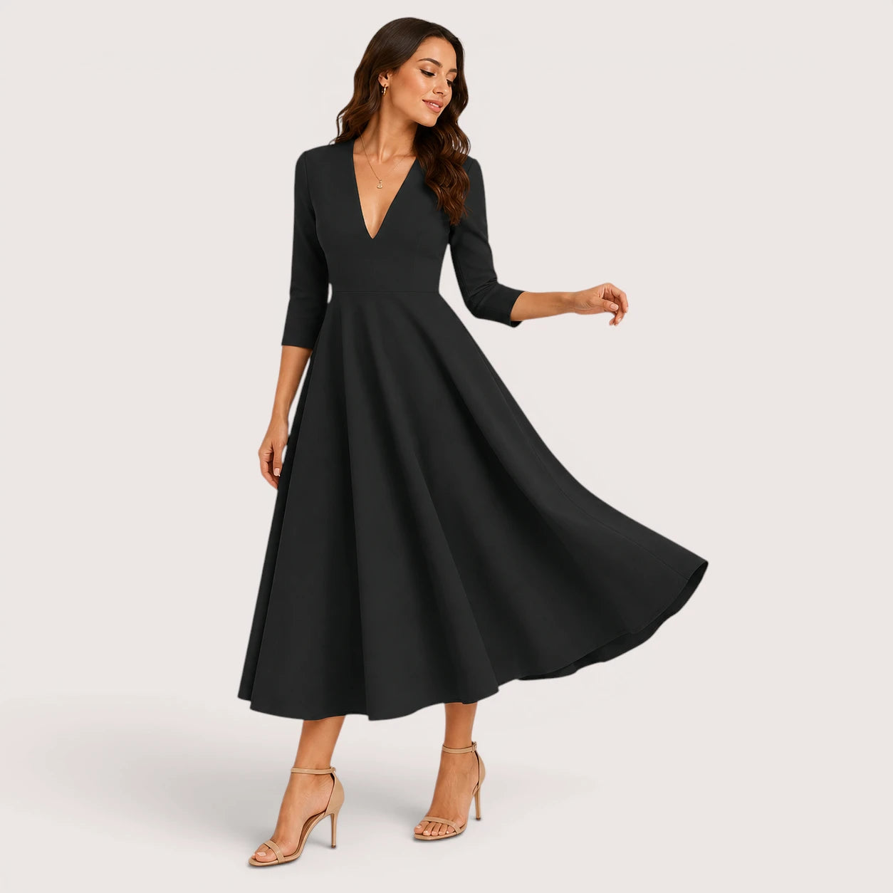 Marina | Women’s Flowing Midi Dress with V-Neck